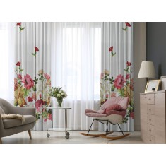 Draperie dim-out model floral cu rejansa din bumbac tip fagure, Madison, 150x275 cm, densitate 700 g/ml, Parrot Tulipa, 1 buc