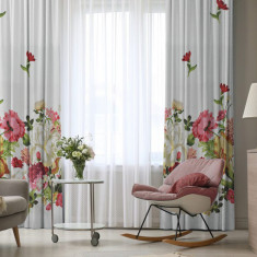 Set draperii dim-out model floral cu rejansa din bumbac tip fagure, Madison, 150x270 cm, densitate 700 g/ml, Parrot Tulipa, 2 buc