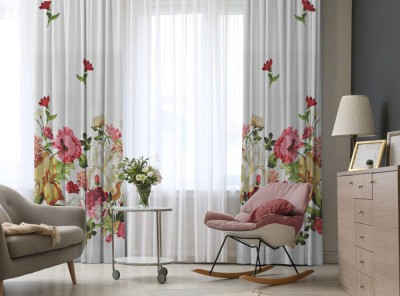 Set draperii dim-out model floral cu rejansa din bumbac tip fagure, Madison, 150x225 cm, densitate 700 g/ml, Parrot Tulipa, 2 buc foto