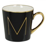 Cană New Bone, Model Litera M, Negru, Margine și M&acirc;ner Aurii, Capacitate 460ml, Oem