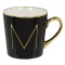 Cană New Bone, Model Litera M, Negru, Margine și M&acirc;ner Aurii, Capacitate 460ml