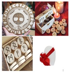 Placa divinatie copacul vietii+un set de rune cadou foto
