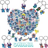 Cumpara ieftin Set 10 brelocuri Lilo &amp; Stitch multicolor, MODELE ALEATORII, silicon + 100 stickere decorative 4-6 cm, autocolante impermeabile, ideale pentru chei, g