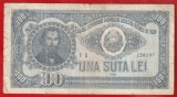 (2) BANCNOTA ROMANIA - 100 LEI 1952, REPUBLICA POPULARA ROMANA, PORTRET NICOLAE BALCESCU, SERIE ALBASTRA