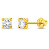 Cercei din Aur 14k cu Piatra Zirconiu Cubic Montat in 4 Gherute &ndash; Inchidere Sigura cu Surub