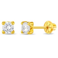 Cercei din Aur 14k cu Piatra Zirconiu Cubic Montat in 4 Gherute &ndash; Inchidere Sigura cu Surub