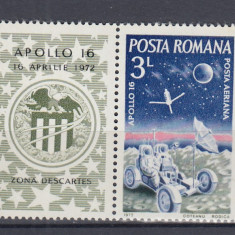 ROMANIA 1972 LP 791 APOLLO 16 SERIE CU VINIETA MNH