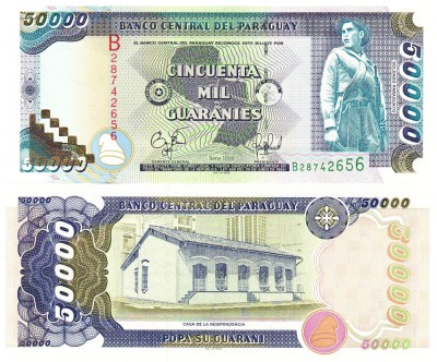 Paraguay 50 000 Guaranies 1998 P-217 UNC RARA foto