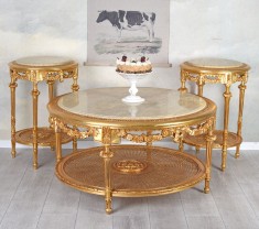 Set trei masute baroc pentru cafea din lemn masiv auriu BAR111