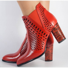 Botine rosii elegante perforate piele naturala - 537 foto