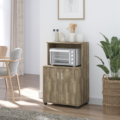 Mobilier Bucatarie Multifunctional HOMCOM cu 4 Roti, Dulapior si Etajera pentru Microunde, 60,4x40,3x97cm - Lemn foto