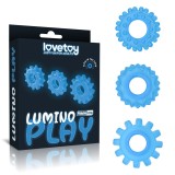 Set 3 Inele Penis Lumino Play, TPE, Albastru, Lovetoy