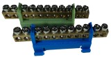 Set cleme bloc terminal barete pentru impamantare si nul albastra si verde pe sina 11 gauri max 16mm2 63A, XBS