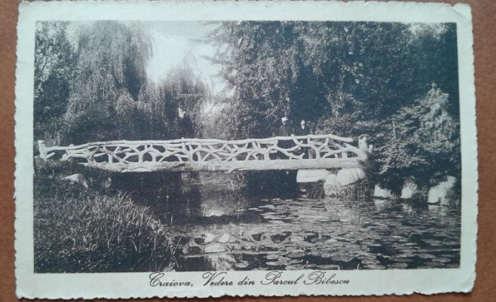 Carte postala, Craiova, vedere din Parcul Bibescu, perioada interbelica