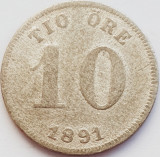 119 Suedia 10 ore 1891 &quot; Oscar II (1872-1907)&quot; km 755 argint, Europa