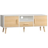 HOMCOM Mobilier TV banc TV suport TV pentru televizoare p&acirc;nă la 46 de inch de stil scandinav cu 1 sertar, 2 dulapuri, 1 nișă, 1 pasacabluri - 120 x 37