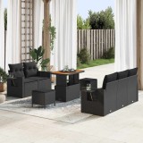 Set de canapea pentru grădină , cu 8 piese și perne, negru, din rattan poly acacia.
