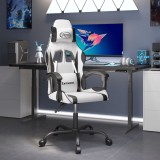 Scaun de gaming pivotant, alb și negru, piele ecologică