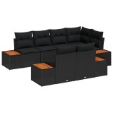 vidaXL Set de canapele pentru grădină cu pernă 7 pcs Negru poliratan 3348104