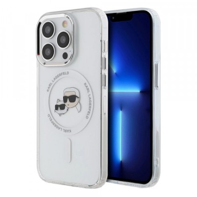 Husa MagSafe pentru Apple iPhone 14 Pro Max, Karl Lagerfeld, IML Metal Karl &amp;amp; Choupette&amp;#039;s Heads, Alba foto
