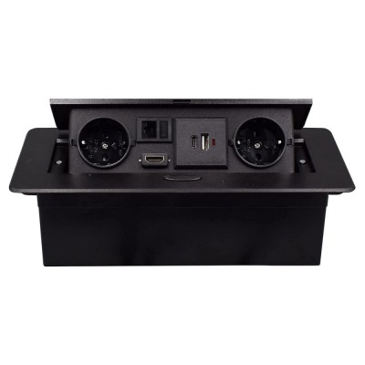 Priza Incorporabila in mobilier, ATOMKIT, 2 Prize Schuko, USB-A+C ,Intrare HDMI, Intrare retea, Conductori cupru, Material de Aluminiu, Calitate Super foto