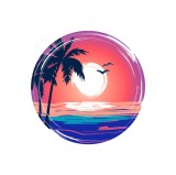Sticker decorativ Apus pe Plaja, Multicolor, 55 cm, 3666ST, natura si peisaje, Oem