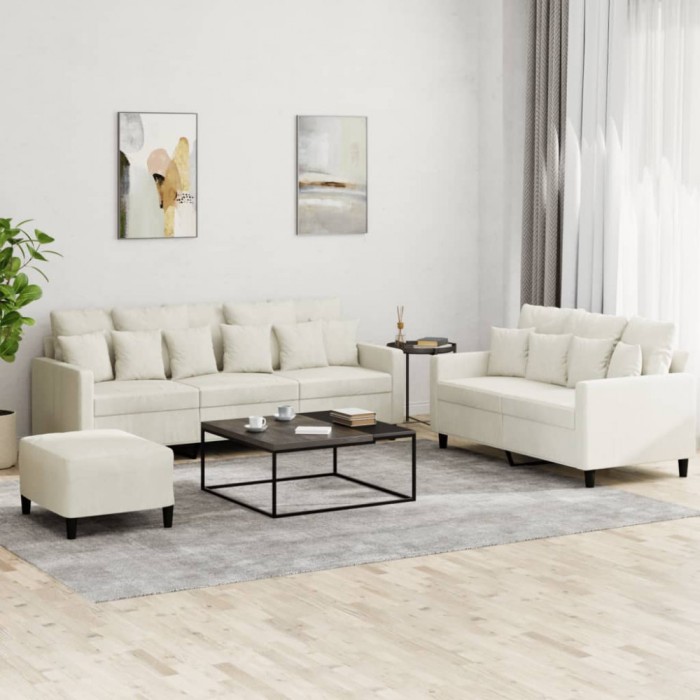 vidaXL Set de canapele cu perne, 3 piese, crem, catifea