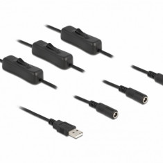 Cablu de alimentare USB-A la 3 x DC 5.5 x 2.1 mm T-M cu switch On/Off 1m, Delock 86798