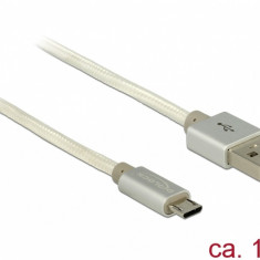 Cablu de incarcare + date micro USB-B la USB 2.0 T-T Alb 1m, Delock 83916