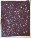 Tania Baillayre (1916 Petrograd - 1991 Bucuresti), lucrare / tablou vechi, &rdquo;1 iunie&rdquo;, linogravură, semnată, 32x25 cm, arta romaneasca, scoala Chisinau
