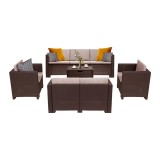 Set Mobilier Gradina Leziter City Mare, 7 Persoane, Maro, Plastic, Aspect Rattan