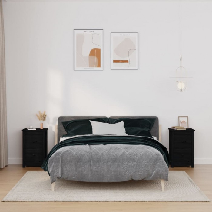 vidaXL Noptiere, 2 buc., negru, 40x35x61,5 cm, lemn masiv de pin 820955