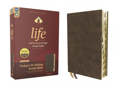 Niv, Life Application Study Bible, Third Edition, Bonded Leather, Brown, Red Letter, Thumb Indexed foto