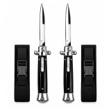 Cumpara ieftin Set doua cutite cu lamă tip stiletto automate DEPOX&reg;, m&acirc;ner negru, 27 cm, cu husă inclusa