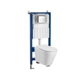 Set Rezervor WC Suspendat Roya Ride 82CHR, Duoflush 6-9L, HDPE, Albastru/Crom, 500x120x1140 mm, Montaj pe Perete