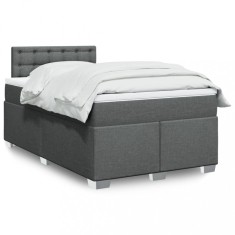 vidaXL Pat box spring cu saltea, gri &icirc;nchis, 120x190 cm, textil 3285842