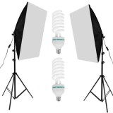 Cumpara ieftin Set de lumini pentru studio cu 2 softbox 50x70, becuri neutre 2 x 150W, 2 trepiede 200cm 2 Panze de difuzie, Iso