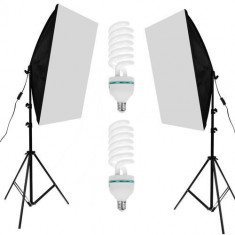 Set de lumini pentru studio cu 2 softbox 50x70, becuri neutre 2 x 150W, 2 trepiede 200cm 2 Panze de difuzie