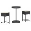 Set mobilier bar de gradina cu perne, 3 piese, negru, poliratan