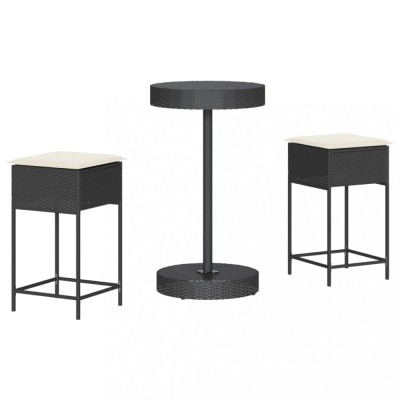 Set mobilier bar de gradina cu perne, 3 piese, negru, poliratan foto