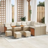 Set canapea de grădină vidaXL cu 13 piese și perne Bej Ratan Poli Acacia, Set de dining de grădină vidaXL cu 4 piese și perne Bej Ratan Poli Acacia, C