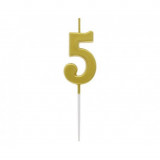 Lumanare tort cifra 5, auriu metalic, 9.5 cm, Godan