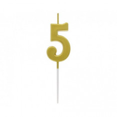 Lumanare tort cifra 5, auriu metalic, 9.5 cm