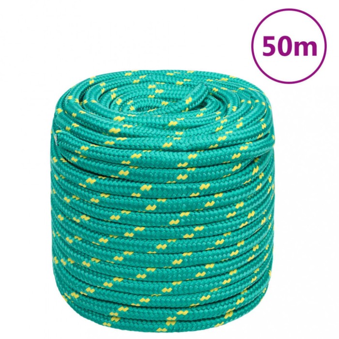 vidaXL Fr&acirc;nghie de barcă, verde, 18 mm, 50 m, polipropilenă