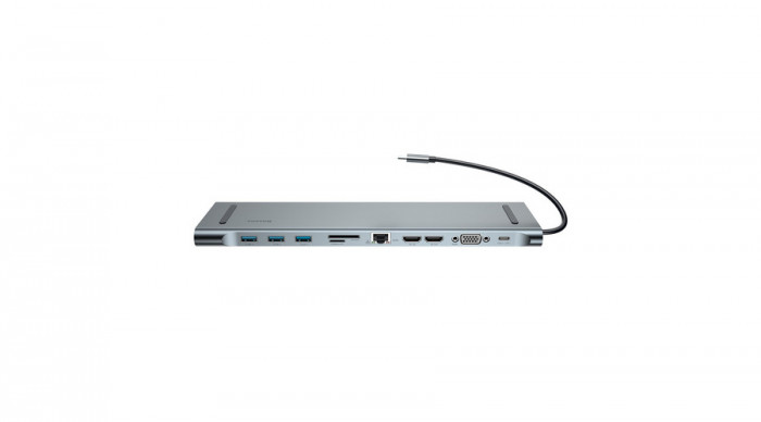 Baseus Enjoy Enjoy Type-C la PD/2xHDMI/VGA/RJ45/SD/TF/3xUSB/3.5mm jack docking station gri HUB (CATSX-G0G)