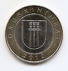 Lituania 2 Litai 2012 - (Druskininkai) Bimetalic, 25 mm KM-184.1 UNC !!!