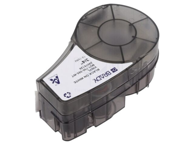 Bandă adezivă albă 19,1mm x 6,4m Brady cu text negru