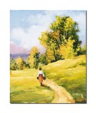 Tablou peisaj cu tarancuta pictat manual, 40x30cm ulei pe panza, Constantin Feraru