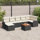 Set 8 piese canapea gradina perne negru poli ratan, canapea gradina 2 locuri perne negru poli ratan