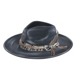 Palarie cowboy stil retro cu imprimeu si snur rustic